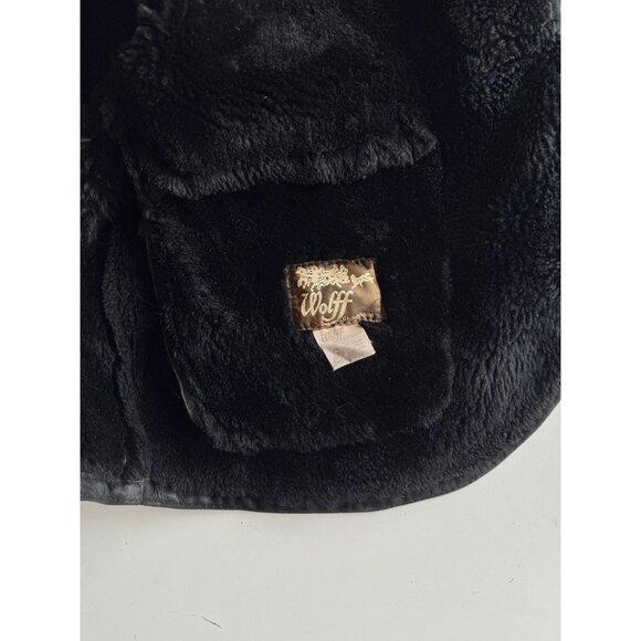 Vintage 80's WOLFF Black Genuine Sheepskin Suede Leather Shearling Coat, Size XL - Picture 14 of 16
